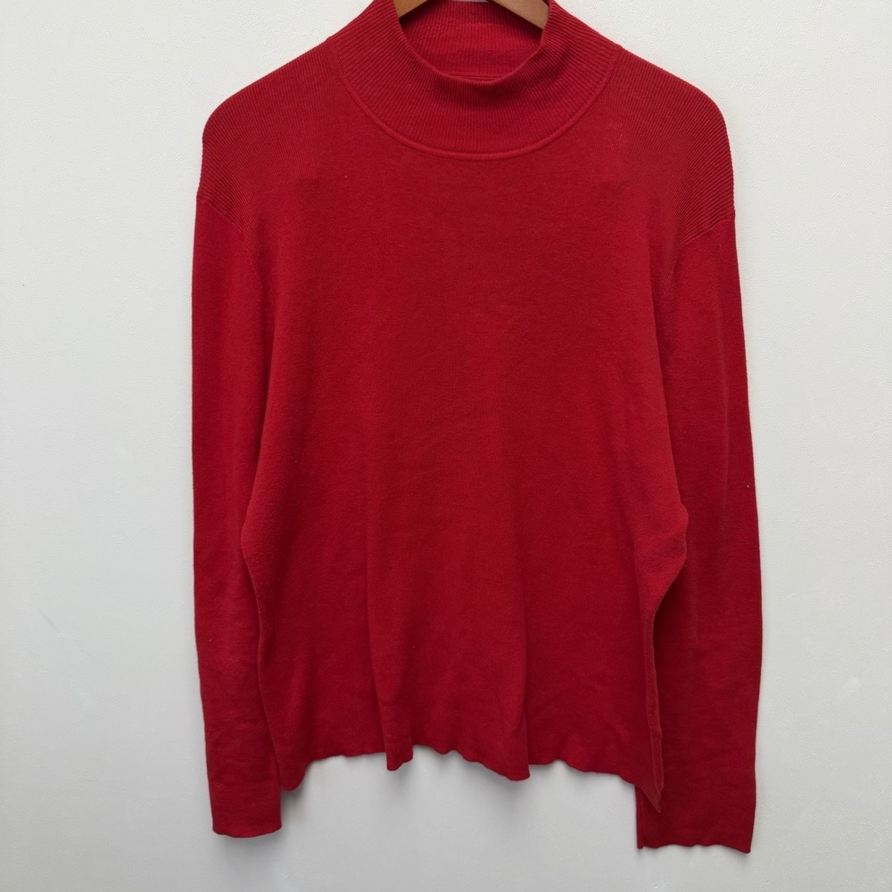 Vintage Pierre Cardin Red Mock Neck Sweater Minimalist Knit‎ Size XL